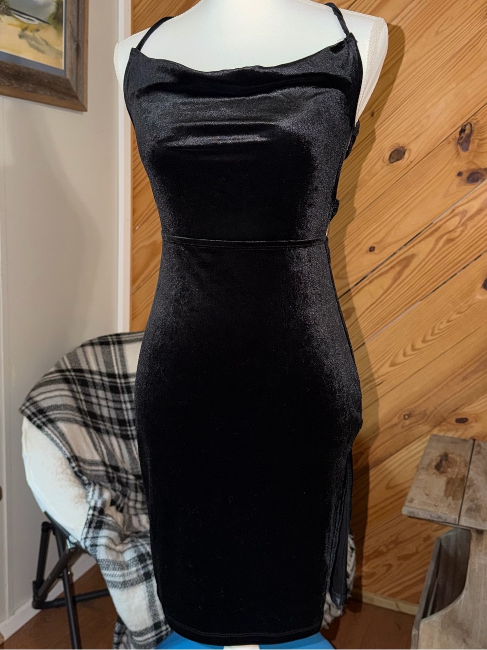 SHEIN Black Velvet Mini Slip Dress